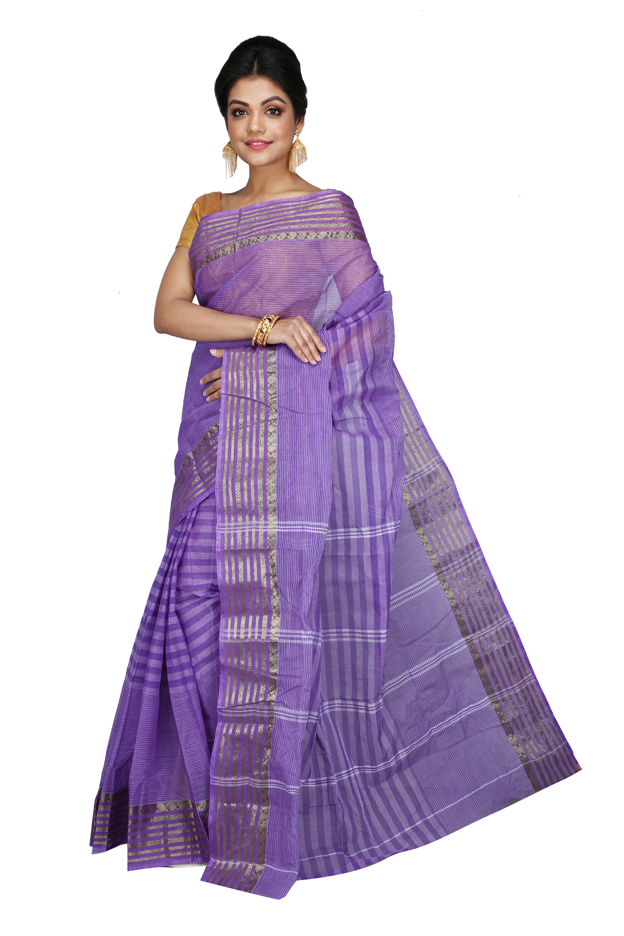 Purple Pure Cotton Zori Border Tant Saree (1873)